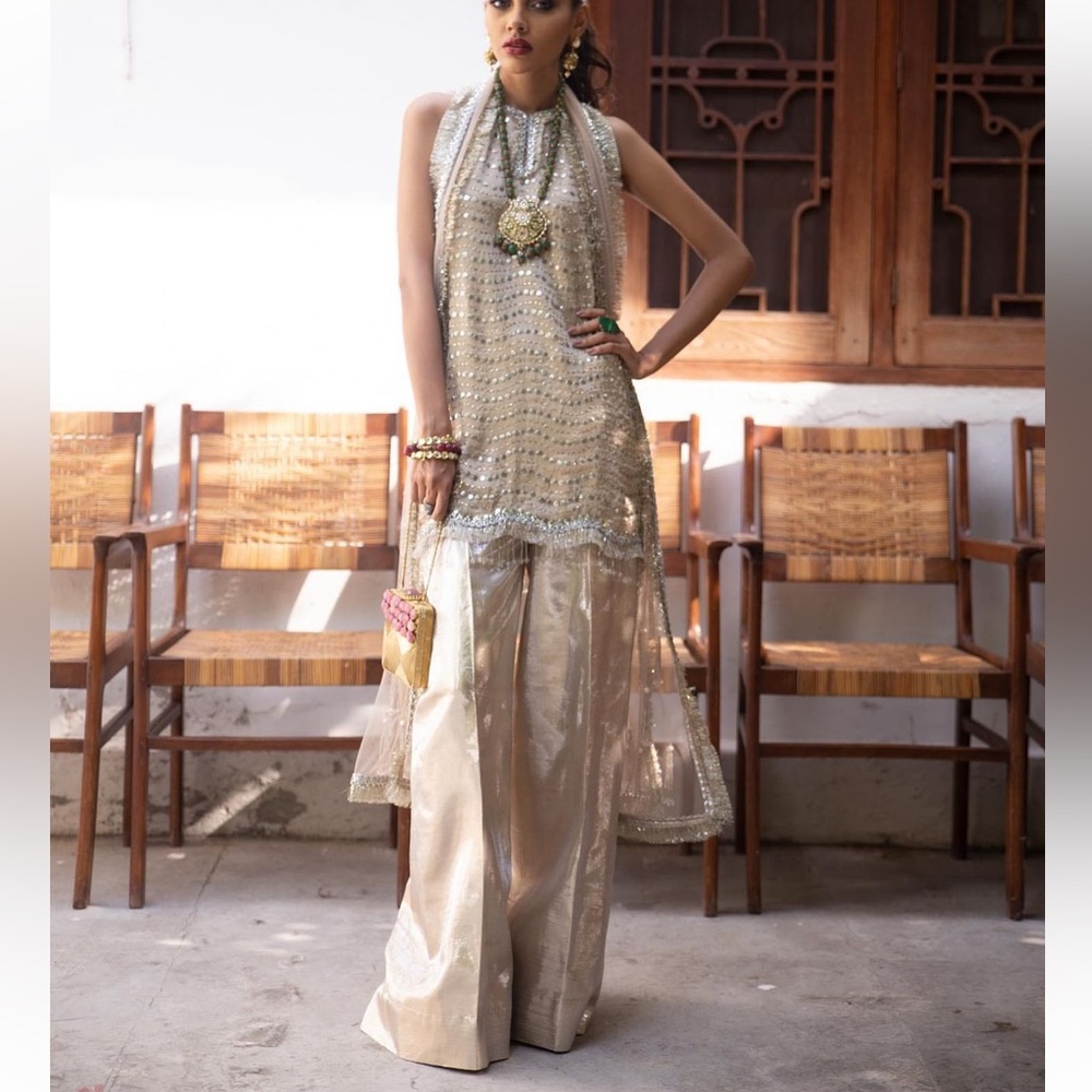 Elegant Gold Embellished Women Salwar